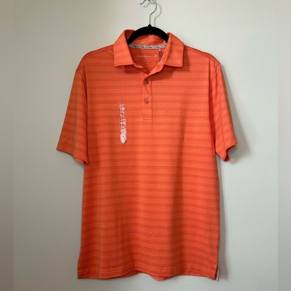Walter Hagan Perfect 11 Fine Line Textured Stripe Polo in Sweet Orange - Picture 1 of 7